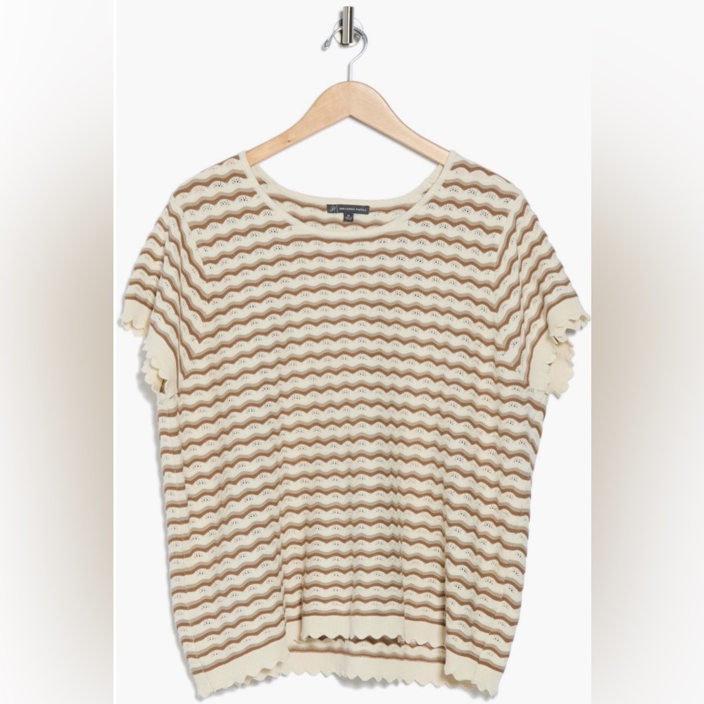 Adrianna Papell Wavy Stripe Short Sleeve Pointelle Sweater - Picture 3 of 3